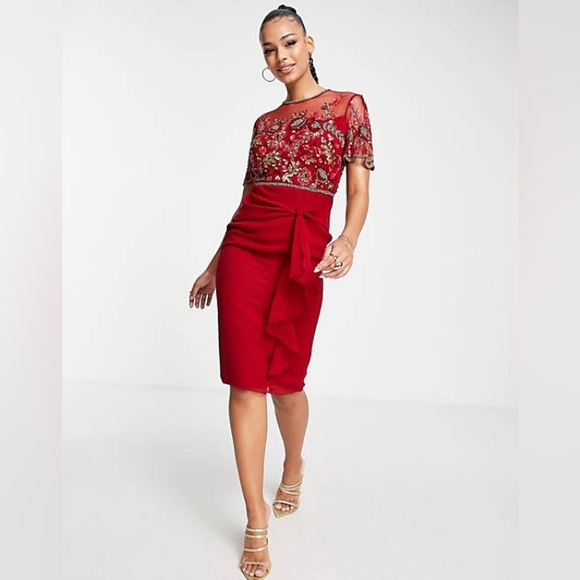 NWT Spectacular Red Illusions Cocktail Dress By Virgos Lounge. Size 8 - Picture 1 of 16